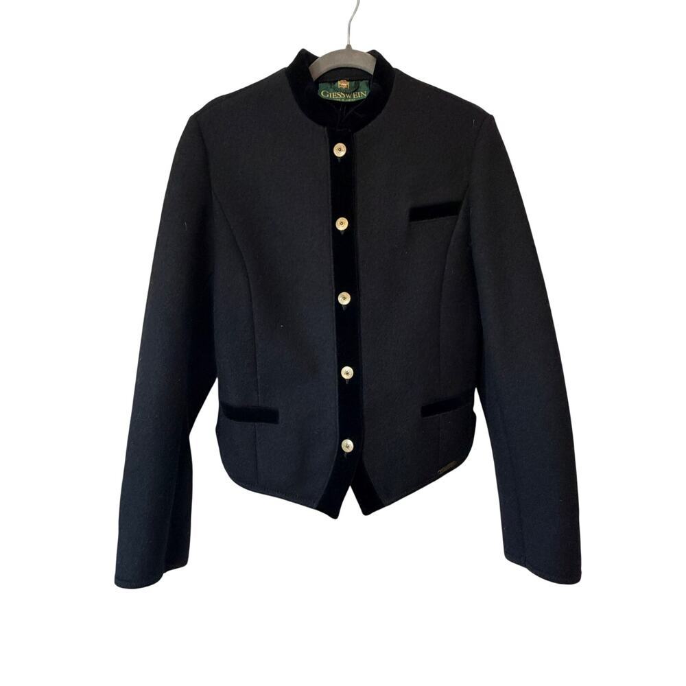 Vintage Giesswein Austria Black Wool Trachten Jacket Blazer Women's 38 US 10 M